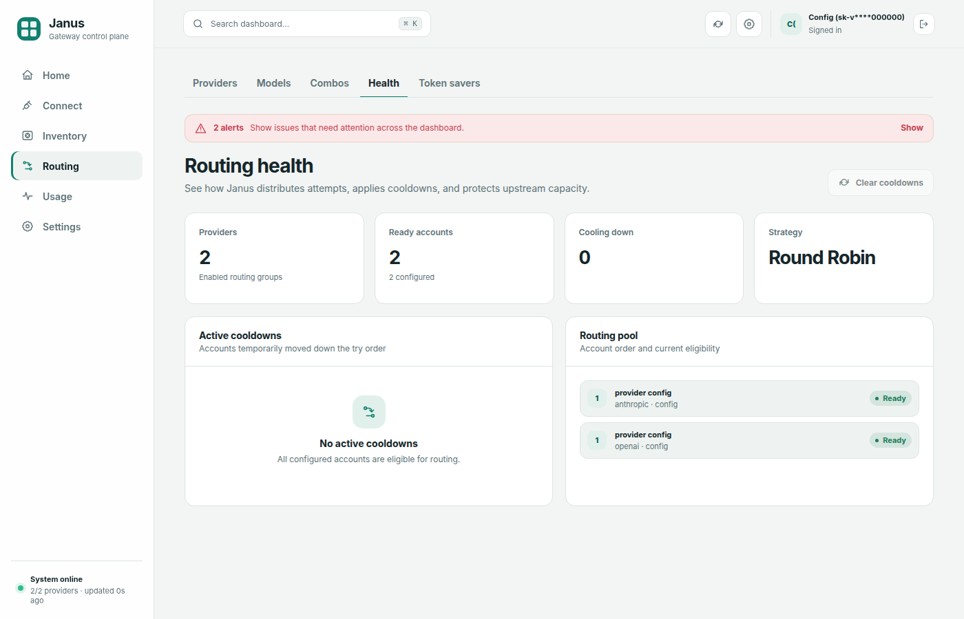 Routing hub with section tabs on the Health page
